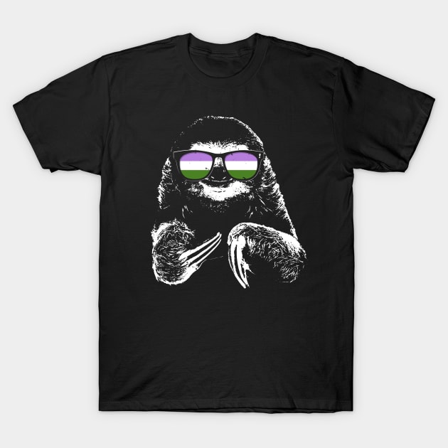 Pride Sloth Genderqueer Flag Sunglasses T-Shirt by wheedesign